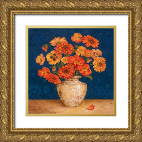 Poppies and Indigo II Gold Ornate Wood Framed Art Print with Double Matting by Gladding, Pamela