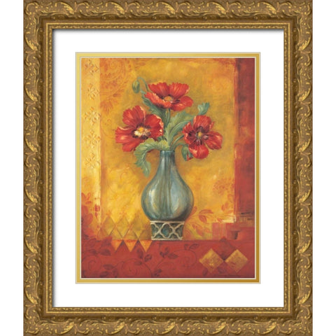 Pandoras Poppies Gold Ornate Wood Framed Art Print with Double Matting by Gladding, Pamela