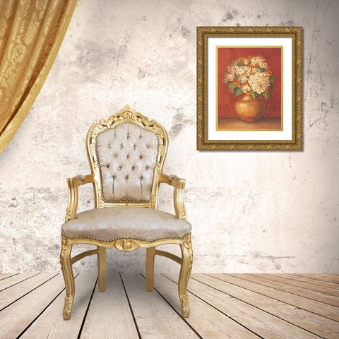 Tuscan Hydrangeas Gold Ornate Wood Framed Art Print with Double Matting by Gladding, Pamela