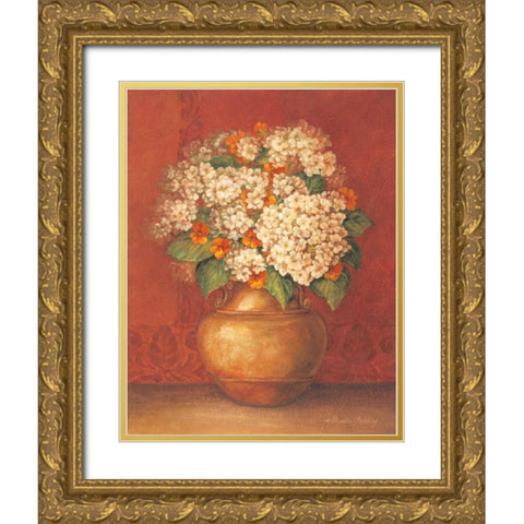 Tuscan Hydrangeas Gold Ornate Wood Framed Art Print with Double Matting by Gladding, Pamela