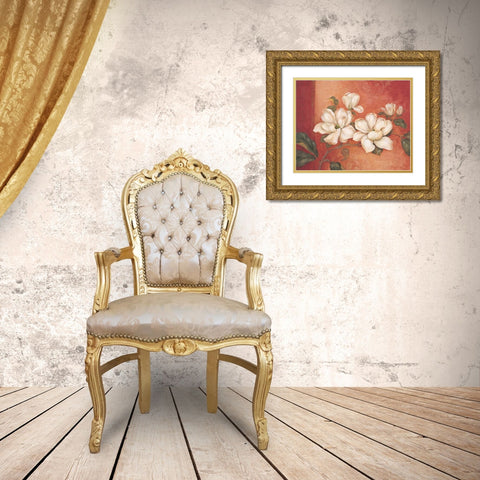 Magnolias Gold Ornate Wood Framed Art Print with Double Matting by Gladding, Pamela