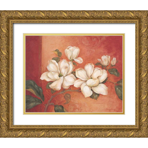 Magnolias Gold Ornate Wood Framed Art Print with Double Matting by Gladding, Pamela
