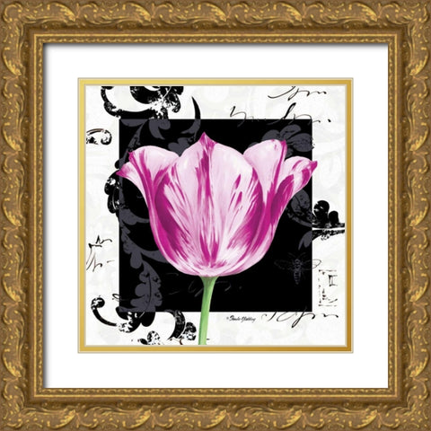 Damask Tulip I Gold Ornate Wood Framed Art Print with Double Matting by Gladding, Pamela