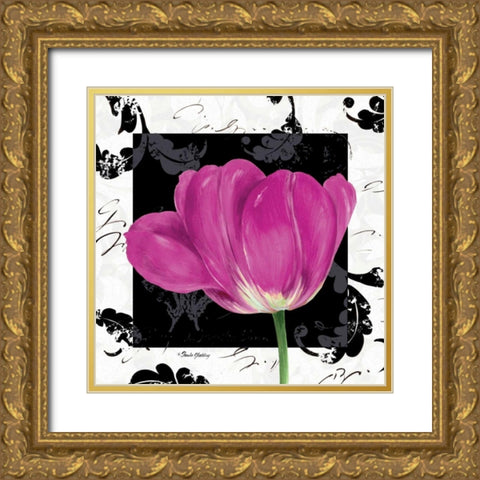 Damask Tulip II Gold Ornate Wood Framed Art Print with Double Matting by Gladding, Pamela