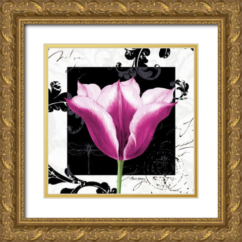 Damask Tulip III Gold Ornate Wood Framed Art Print with Double Matting by Gladding, Pamela