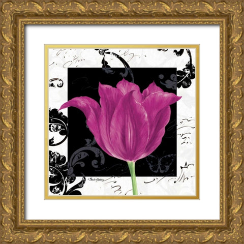 Damask Tulip IV Gold Ornate Wood Framed Art Print with Double Matting by Gladding, Pamela