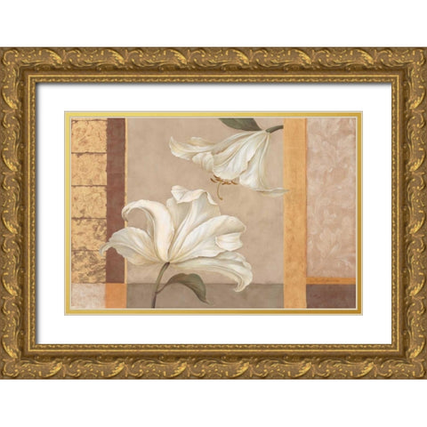 Lily Duet Gold Ornate Wood Framed Art Print with Double Matting by Gladding, Pamela