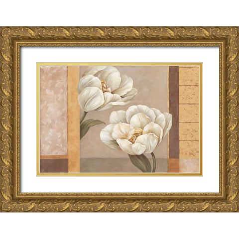 Tulip Duet Gold Ornate Wood Framed Art Print with Double Matting by Gladding, Pamela