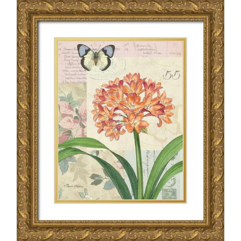 Clivia Floral Collage Gold Ornate Wood Framed Art Print with Double Matting by Gladding, Pamela