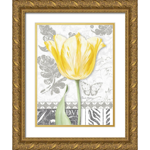 Damask Gray Tulips II Gold Ornate Wood Framed Art Print with Double Matting by Gladding, Pamela