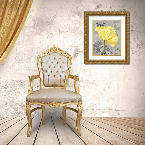 Gray and Yellow Poppies I Gold Ornate Wood Framed Art Print with Double Matting by Gladding, Pamela