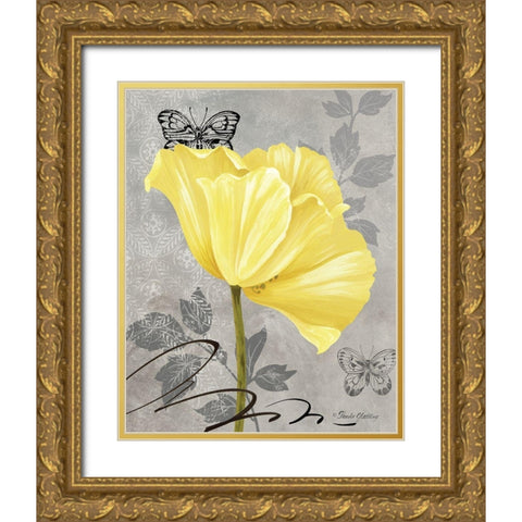 Gray and Yellow Poppies I Gold Ornate Wood Framed Art Print with Double Matting by Gladding, Pamela