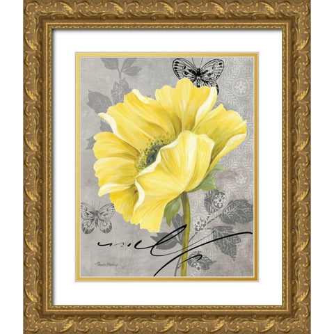 Gray and Yellow Poppies II Gold Ornate Wood Framed Art Print with Double Matting by Gladding, Pamela