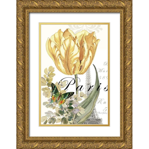 Paris Tulip Gold Ornate Wood Framed Art Print with Double Matting by Gladding, Pamela
