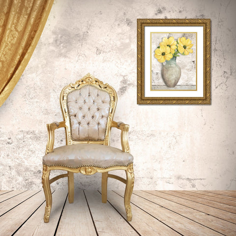Yellow Cosmos Gold Ornate Wood Framed Art Print with Double Matting by Gladding, Pamela