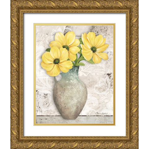 Yellow Cosmos Gold Ornate Wood Framed Art Print with Double Matting by Gladding, Pamela