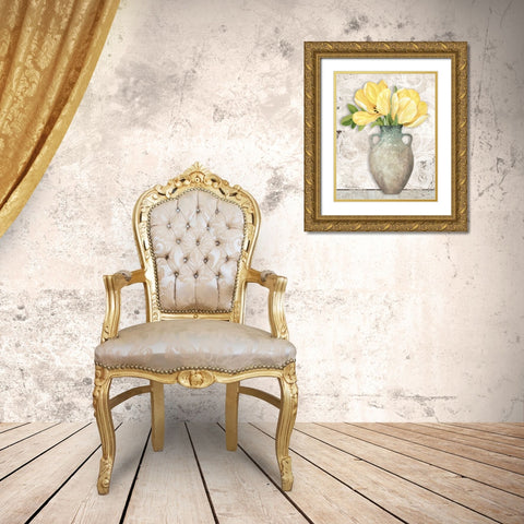 Yellow Tulips Gold Ornate Wood Framed Art Print with Double Matting by Gladding, Pamela
