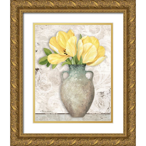 Yellow Tulips Gold Ornate Wood Framed Art Print with Double Matting by Gladding, Pamela