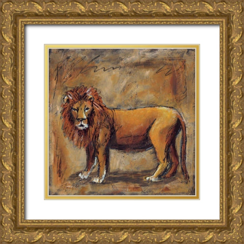 Safari Lion Gold Ornate Wood Framed Art Print with Double Matting by Gamel, Tara