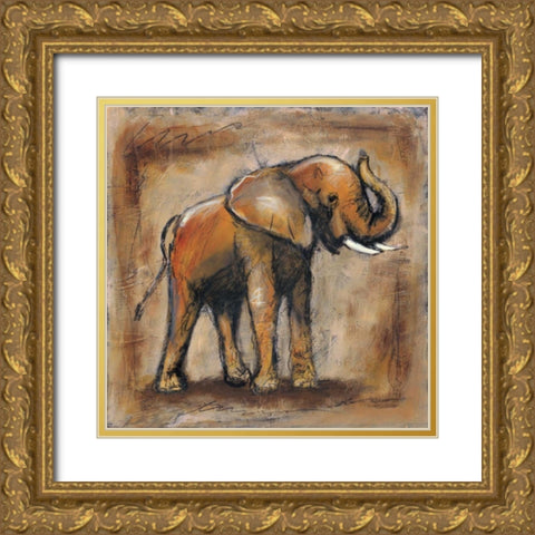 Safari Elephant Gold Ornate Wood Framed Art Print with Double Matting by Gamel, Tara