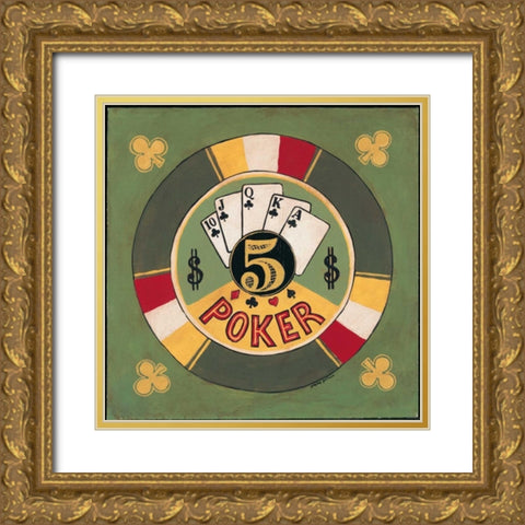 Poker - $5 Gold Ornate Wood Framed Art Print with Double Matting by Gorham, Gregory