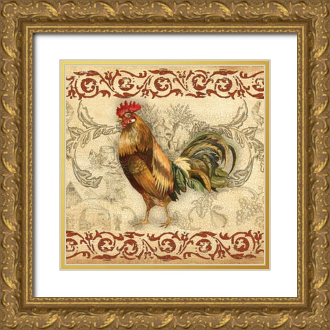Toile Rooster I Gold Ornate Wood Framed Art Print with Double Matting by Gorham, Gregory