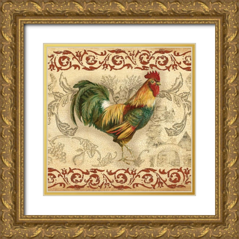 Toile Rooster II Gold Ornate Wood Framed Art Print with Double Matting by Gorham, Gregory
