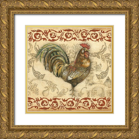 Toile Rooster III Gold Ornate Wood Framed Art Print with Double Matting by Gorham, Gregory