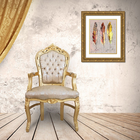 Three Feathers II Gold Ornate Wood Framed Art Print with Double Matting by Gorham, Gregory