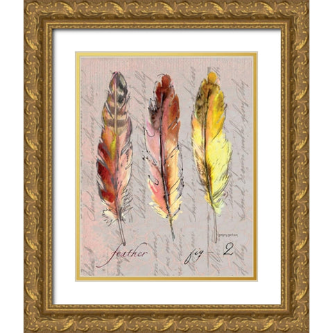 Three Feathers II Gold Ornate Wood Framed Art Print with Double Matting by Gorham, Gregory