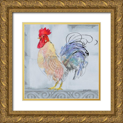 Good Morning Rooster II Gold Ornate Wood Framed Art Print with Double Matting by Gorham, Gregory