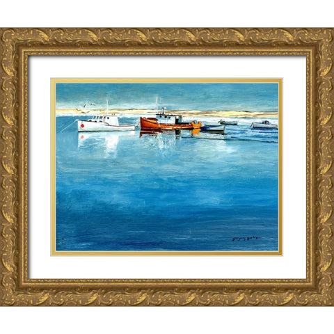 Winter Harbor Gold Ornate Wood Framed Art Print with Double Matting by Gorham, Gregory