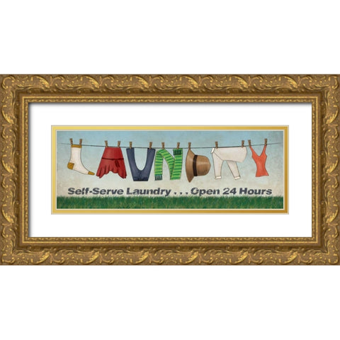 Laundry Gold Ornate Wood Framed Art Print with Double Matting by Harbick, N