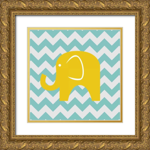 Chevron Elephant Gold Ornate Wood Framed Art Print with Double Matting by Harbick, N