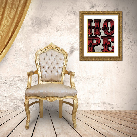 Hope Sign Gold Ornate Wood Framed Art Print with Double Matting by Harbick, N