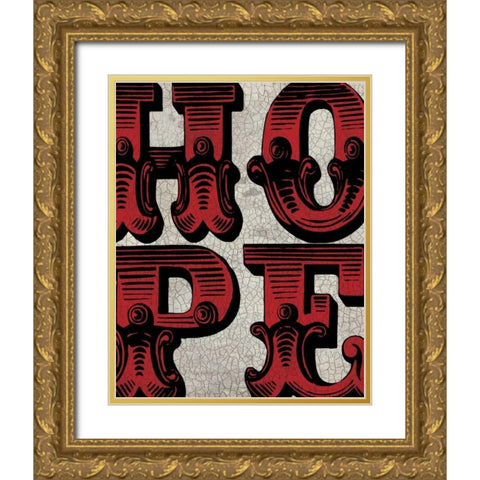 Hope Sign Gold Ornate Wood Framed Art Print with Double Matting by Harbick, N