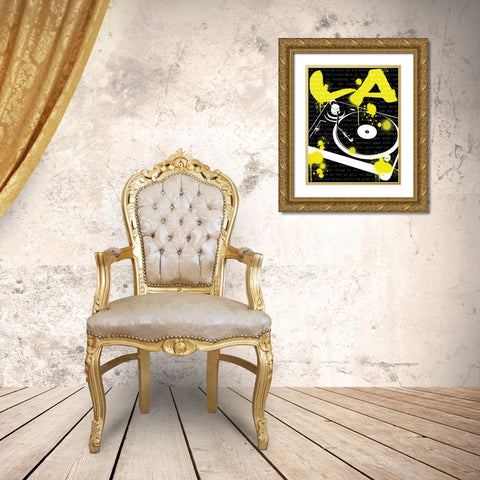 LA Turn Table Gold Ornate Wood Framed Art Print with Double Matting by Harbick, N