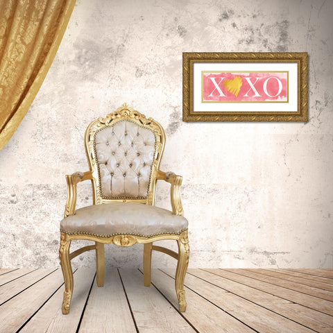 Pink XOXO Gold Ornate Wood Framed Art Print with Double Matting by Harbick, N.