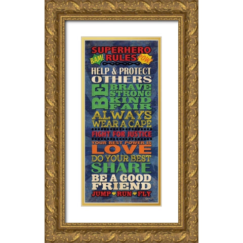 Superhero Rules Panel Gold Ornate Wood Framed Art Print with Double Matting by Harbick, N.