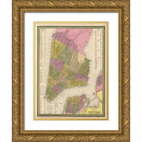 Vintage NYC Map Gold Ornate Wood Framed Art Print with Double Matting by Harbick, N.