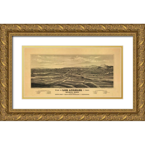 1877 Los Angeles Map Gold Ornate Wood Framed Art Print with Double Matting by Harbick, N.