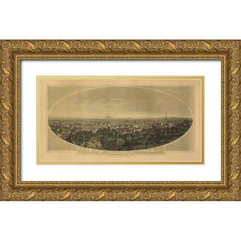 1888 Las Angeles Map Gold Ornate Wood Framed Art Print with Double Matting by Harbick, N.