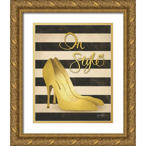 Gold Pumps In Style Gold Ornate Wood Framed Art Print with Double Matting by Harbick, N.