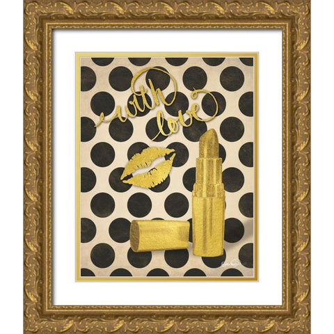 With Love Lipstick Gold Ornate Wood Framed Art Print with Double Matting by Harbick, N.