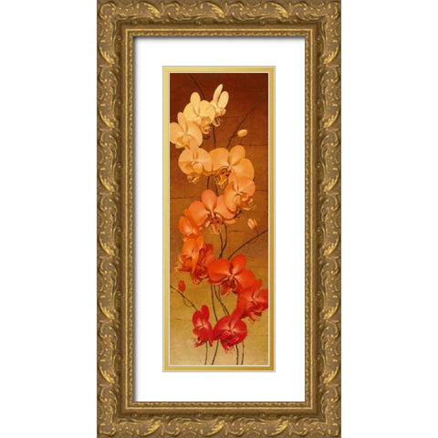 Golden Orchids II Gold Ornate Wood Framed Art Print with Double Matting by Catlett, Kenneth