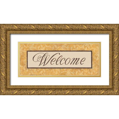 Harvest Damask I Gold Ornate Wood Framed Art Print with Double Matting by Jeffrey, Jillian
