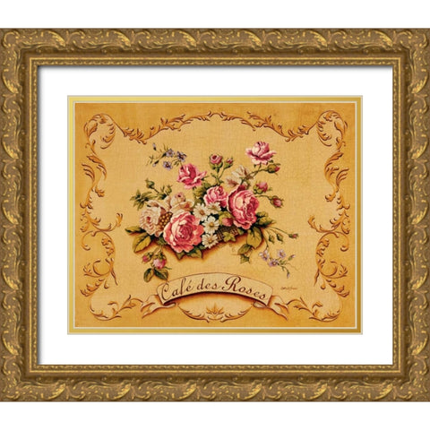 Cafe des Roses Gold Ornate Wood Framed Art Print with Double Matting by Jones, Catherine