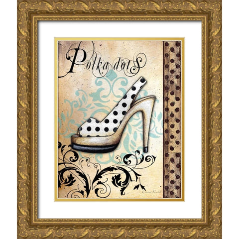 Polka Dots Gold Ornate Wood Framed Art Print with Double Matting by Knold, Donna