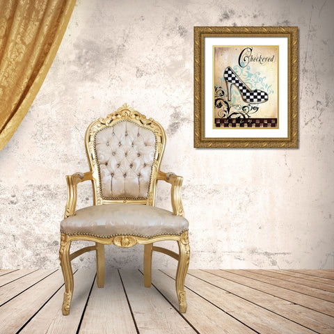 Checkered Gold Ornate Wood Framed Art Print with Double Matting by Knold, Donna