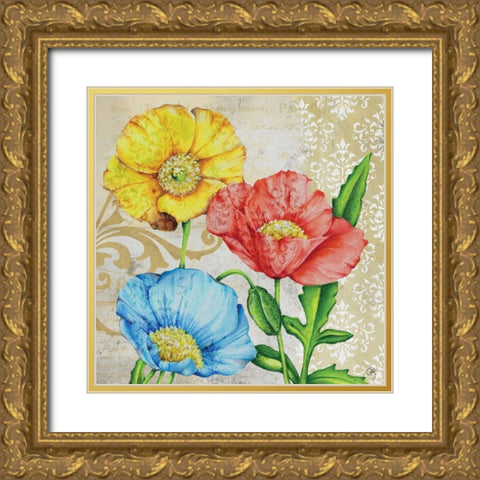 Colorful Poppies Gold Ornate Wood Framed Art Print with Double Matting by K, Onna